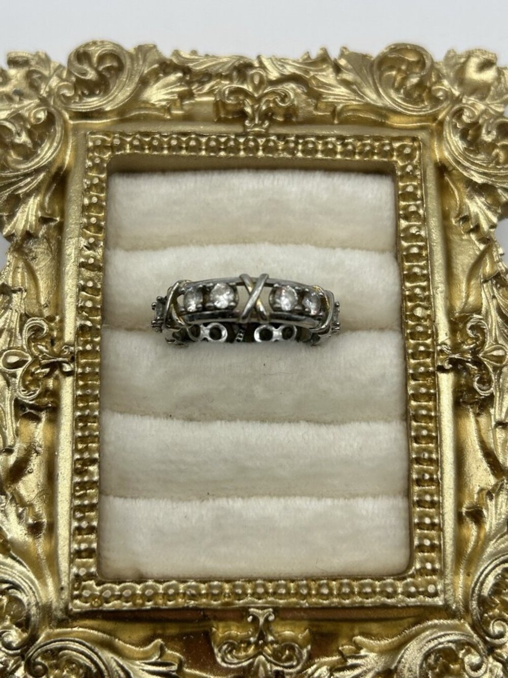 Sterling Silver 925 Eternity Band Ring Size 9 Clear Stone CZ Style X Wrap Design